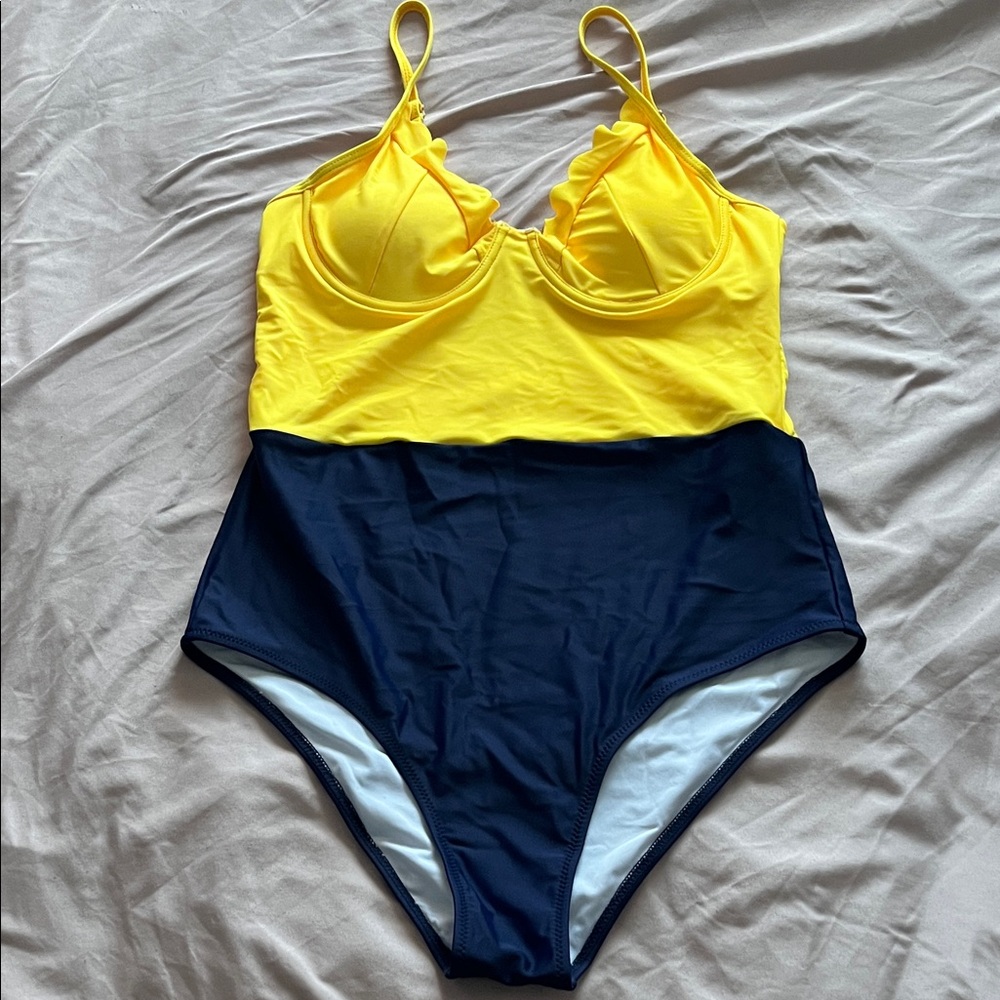 SNWOT- Yellow and Navy Women's One Piece Swimsuit